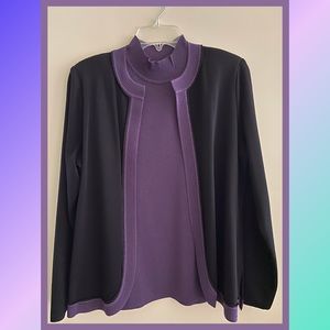 Exclusively Misook purple and black sleeveless mock turtleneck with jacket